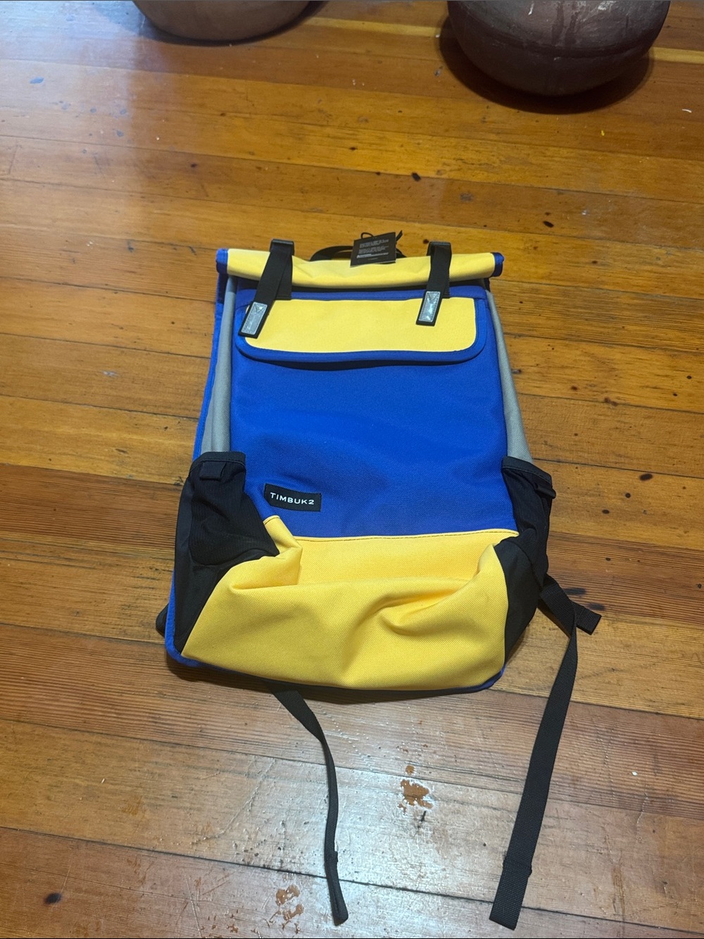 Timbuk2 Blue and Yellow Roll Top Backpack with Front Flap